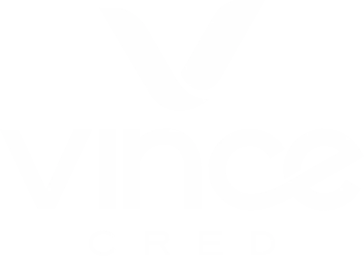 Logotipo da VinceCred em fundo azul escuro com texto branco estilizado